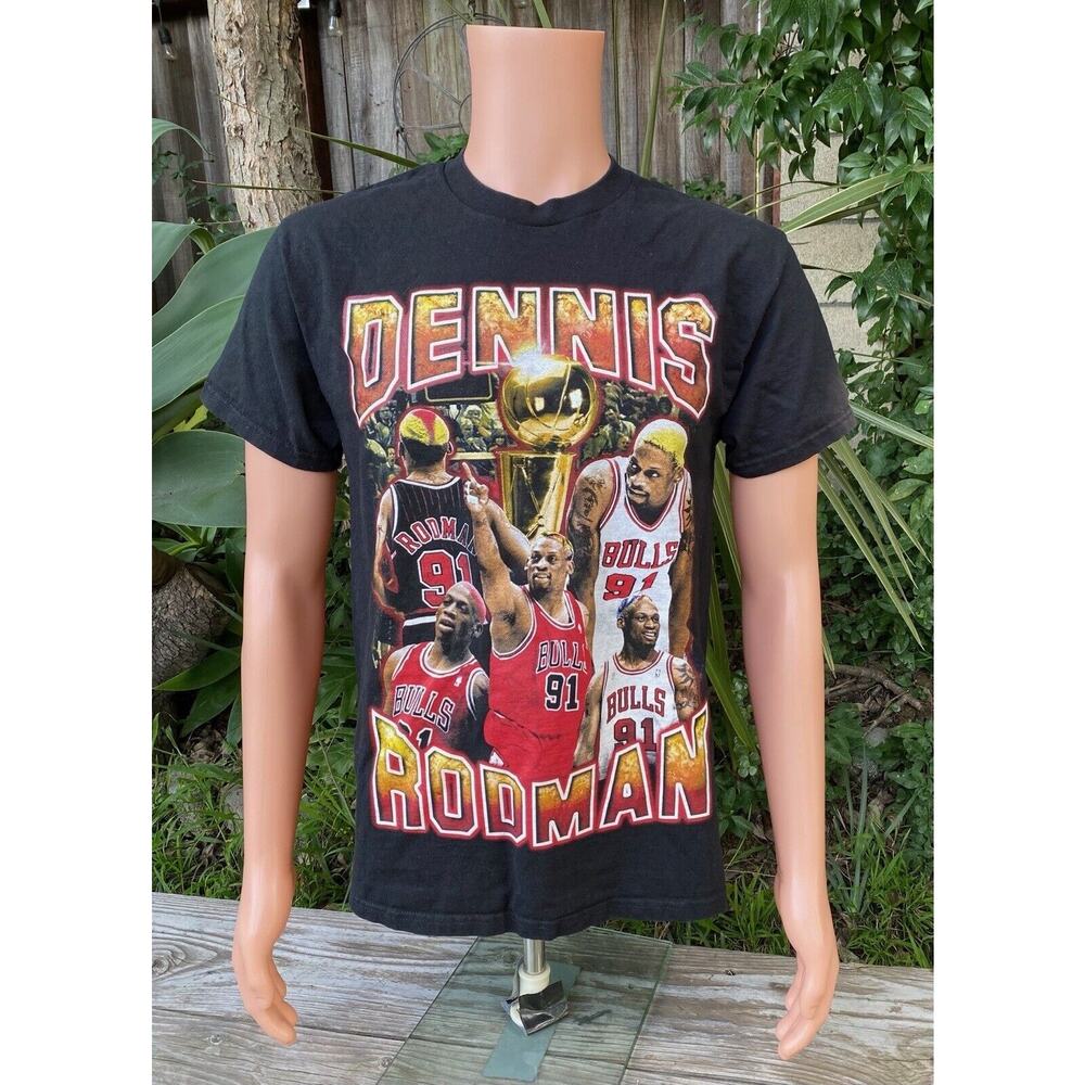 Dennis Rodman Chicago Bulls T Shirt Mens Medium Black Vintage 90s Y2K Champion
